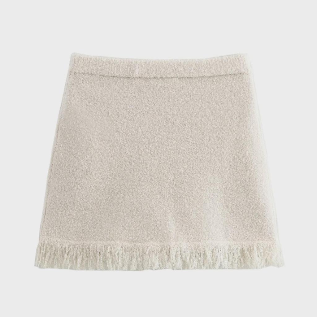 Autumn 2024 Women's Knitted Jacket & Bow Mini Skirt Set