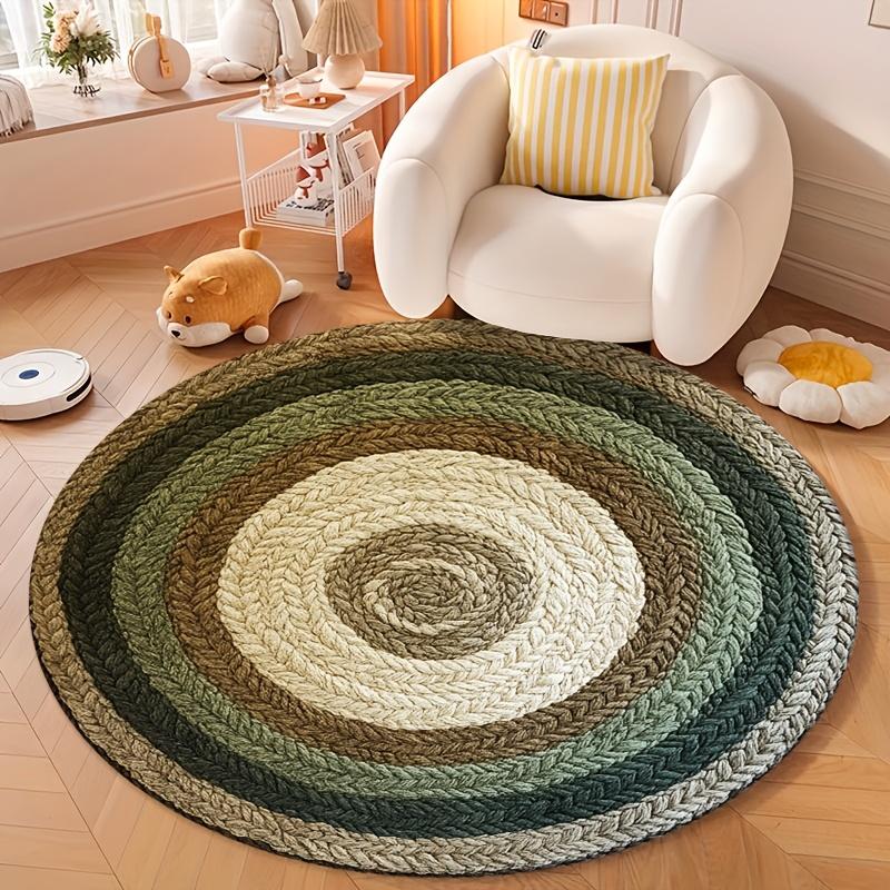 Living Room Round Rug Grey White Cable Knit Print Circular Area Carpet Bedroom Bedside Aesthetic Textured Home Floor Mat