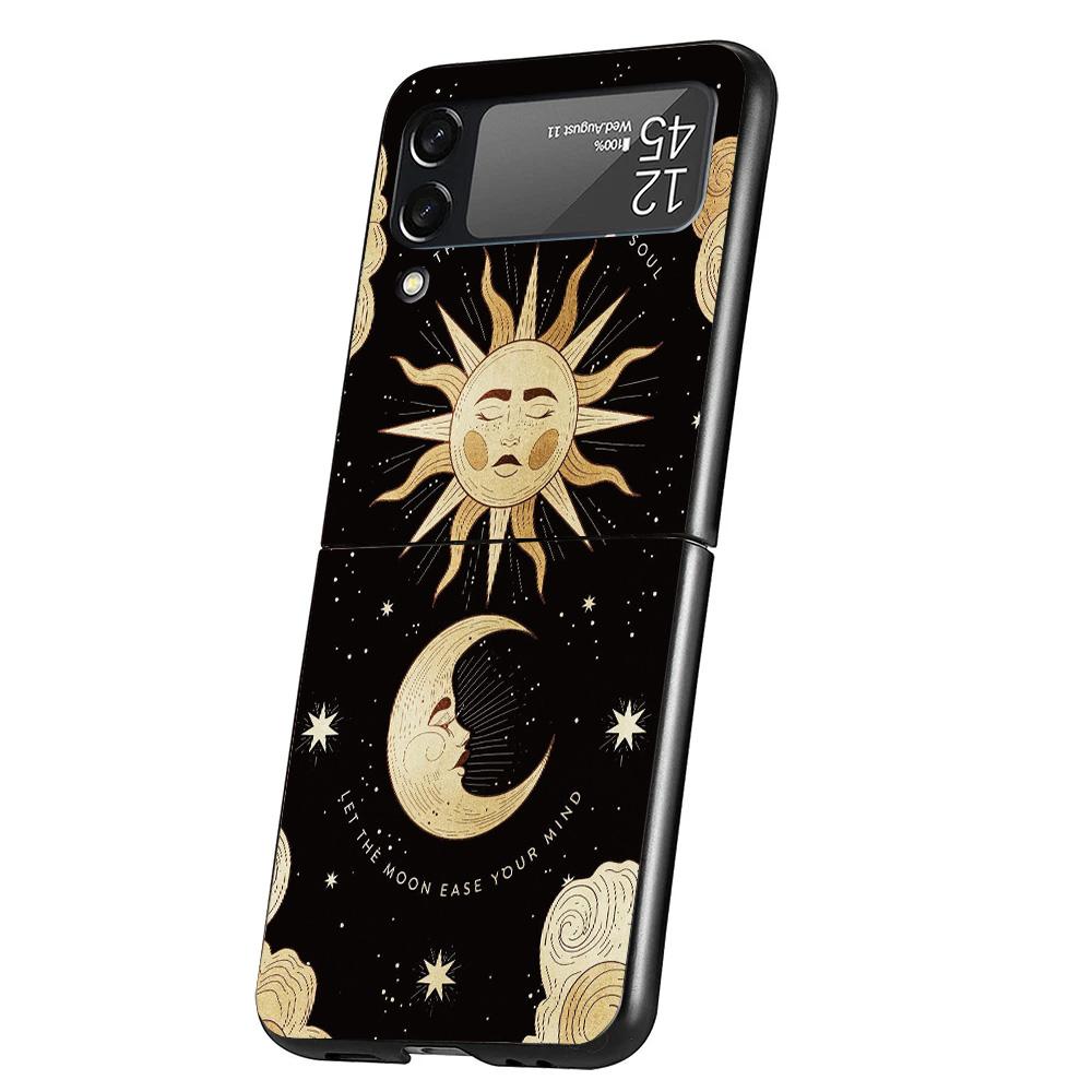 Funny Sun Moon Face Cover Phone Case For Samsung Galaxy Z Flip 7 6 5 4 3 5G Flip7 Flip6 Flip5 Flip4 Flip3 Black Fundas Shell Gal