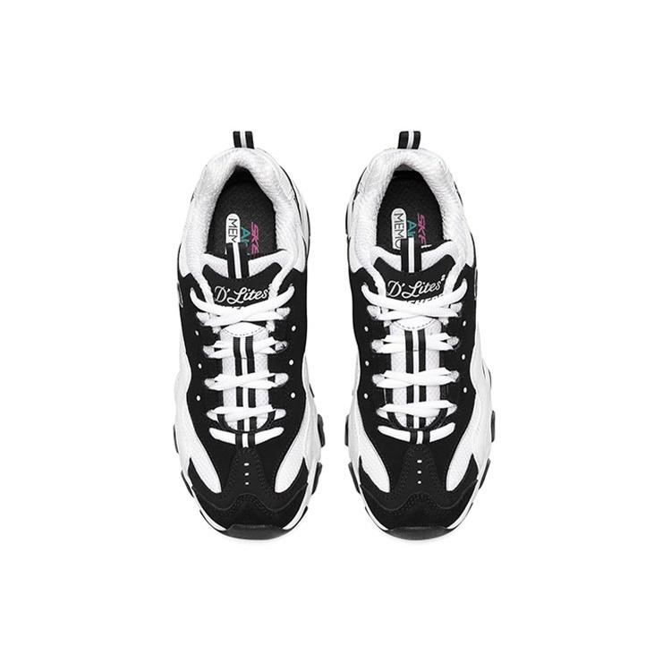 (WMNS) Skechers D'Lites низкие Папины кроссовки GS Черный/Белый/Серый Женские 12493-BKW