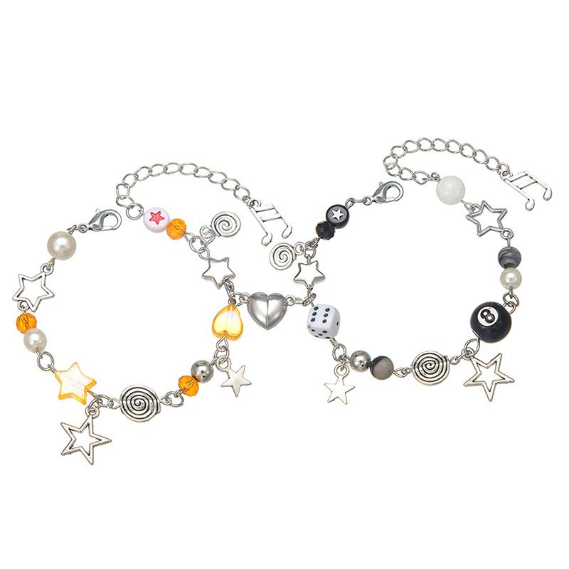 2 шт. Y2K Sun Moon Cat Charms Парные браслеты Панк Универсальный браслет из бисера Милая крутая цепочка на запястье для друзей Подарок