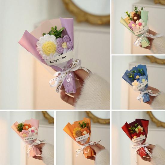 Вязаный крючком букет цветов Ручной работы Вязаный мини-букет Искусственный Пушистый цветок Подарок для мамы жены на День рождения Юбилей