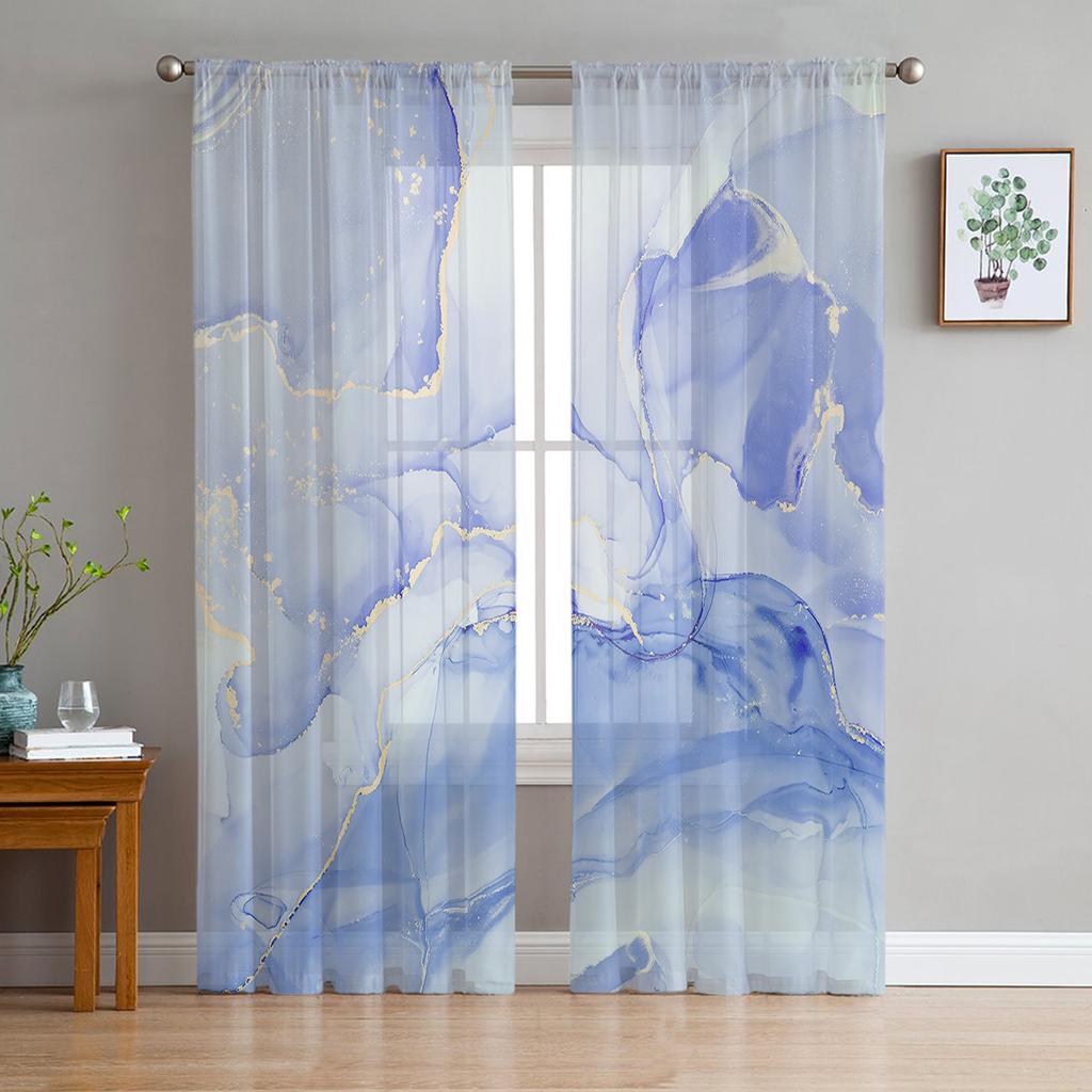Marble Texture Tulle Curtains for Living Room Bedroom Kitchen Decoration Transparent Chiffon Sheer Voile Window Curtain