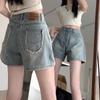 Women's High-Waisted Blue Denim Shorts, Loose Slim Fit, A-Line Wide Leg, Thin Style, Perfect Summer Outerwear for Small Sizes