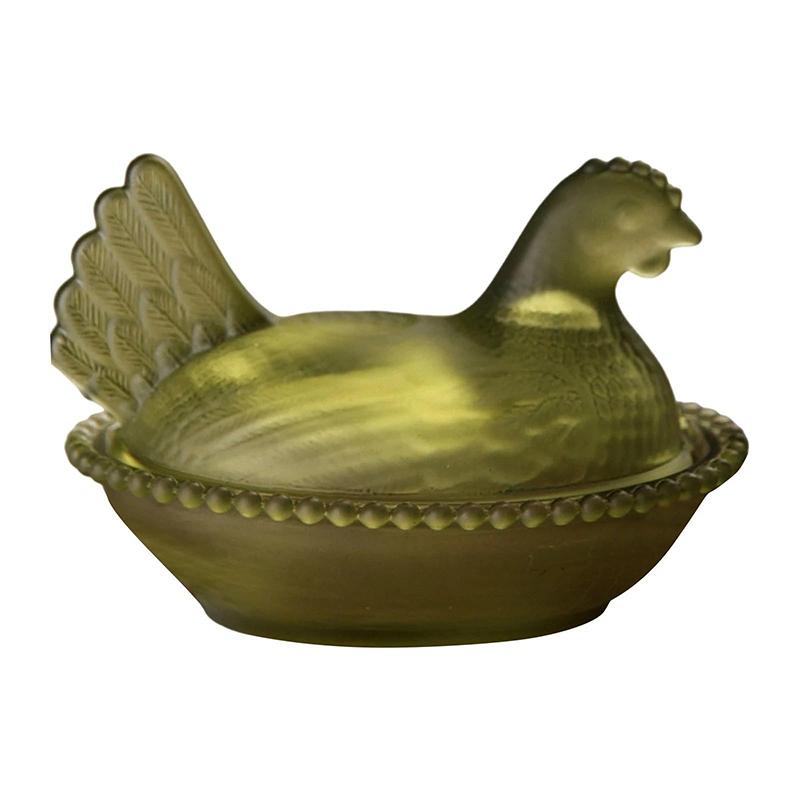 Стеклянное блюдо "Курица на гнезде", Хрустальная конфетница с крышкой в форме курицы, Фруктовница-курица, Тарелка для десертов и закусок, Ретро-миска, Банка