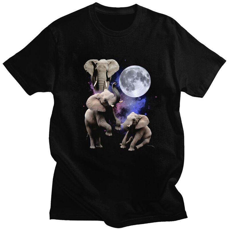 Unisex Three Moon Elephants T Shirt Summer Short Sleeve Pure Cotton Colthing Leisure Novelty Creative Graphics Tee Tops