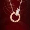 Roman Numeral Double Ring Necklace Women's Fashion Temperament Double Ring Hollow Ring Interlocking Pendant Clavicle Chain Neck Chain