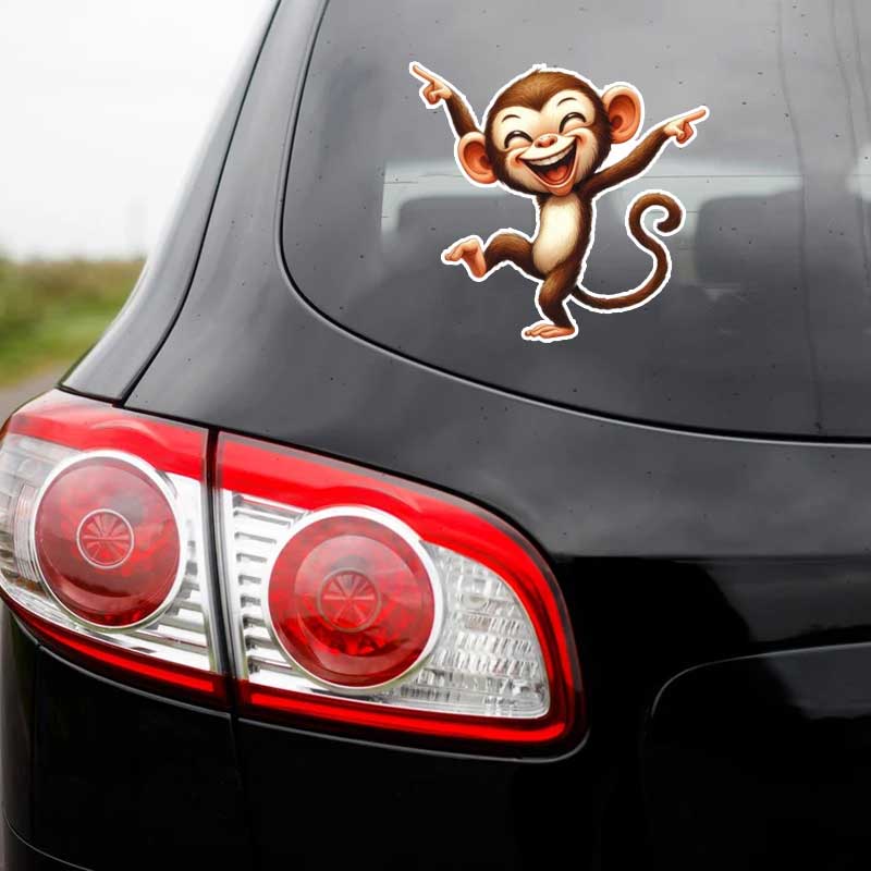 Happy Little Monkey Animal Car Stickers Waterproof Window & Bumper Decals for Children's Room Decor HE116