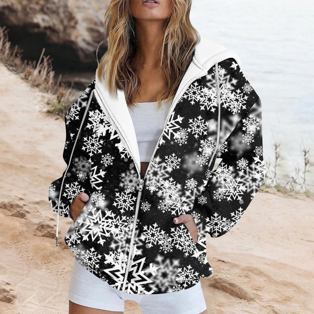 Женская мода повседневная рождественская печатная толстовка и зимняя длинная куртка с карманом кардиган куртка с капюшоном пальто