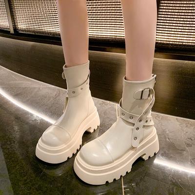 Горячая Распродажа 2024 Женская обувь Боковая молния Женские сапоги Модные с ремешком и пряжкой Современные сапоги Женские Новые с круглым носком Сапоги до середины икры Zapatos