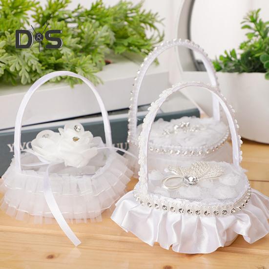 Rhinestone Decor Wedding Ring Pillow Rose Beautiful Wedding Elegant Lace Jewelry Case