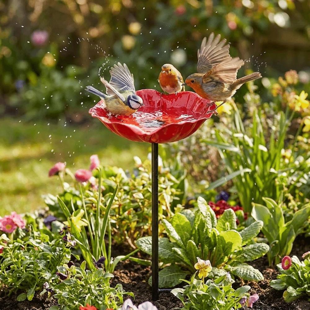 Metal Bee Butterfly Watering Station Flower Shaped Bird Water Dispenser Household