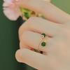 Women Ring Adjustable Opening Green Ball Design Finger Ring Retro Open Wrap Finger Band Jewelry Gift