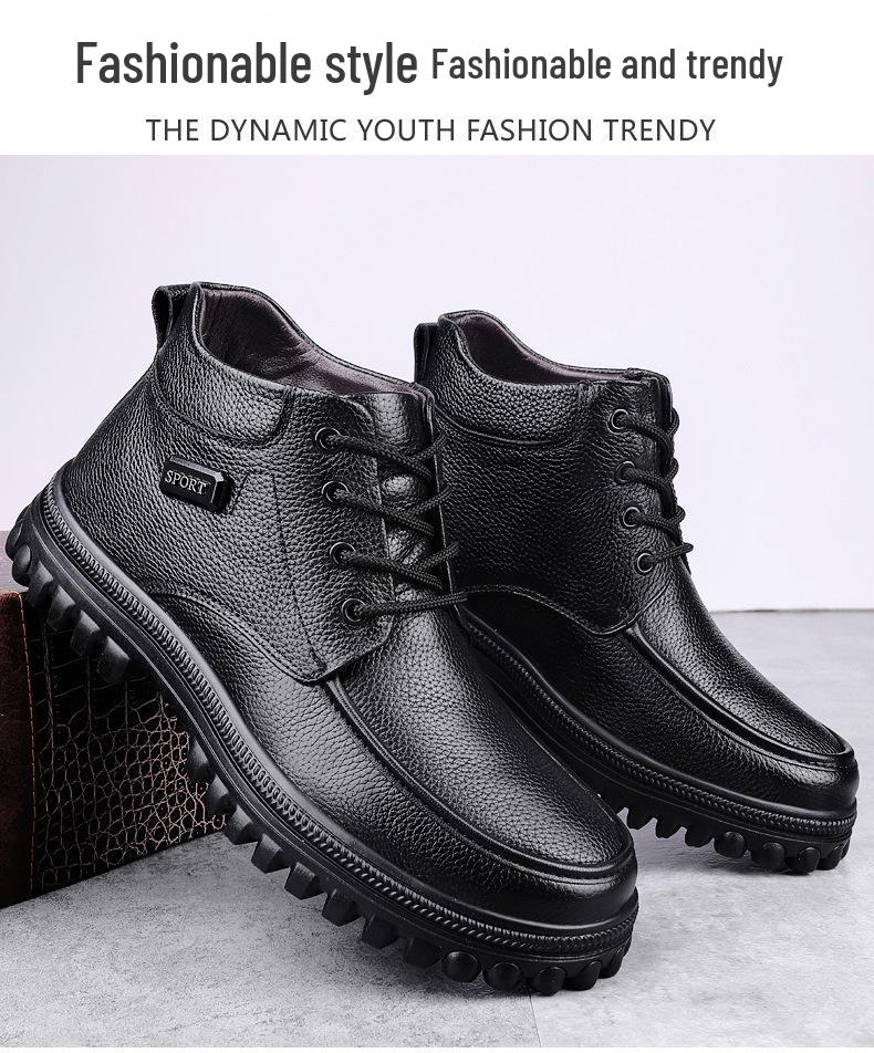 Мужские кожаные высокие ботинки Extra Large - Стиль Business Casual с большим носком и плюшевой подкладкой