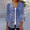 Женская мода свободный повседневный принт с рукавом три четверти рубашка на пуговицах кардиган топ