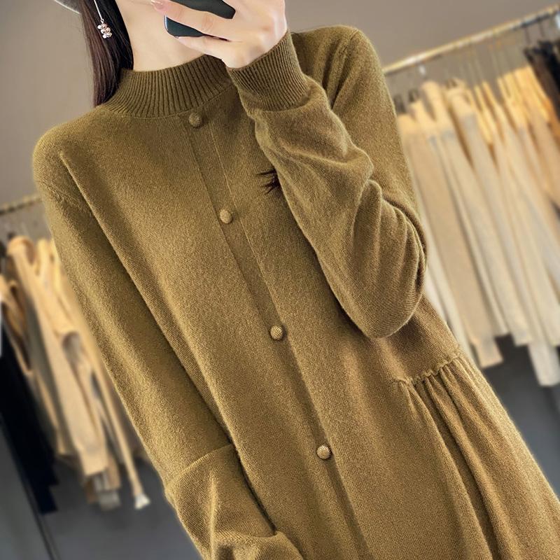 Women's Cashmere Dress Qinghe Cashmere 70% Wool 30% Cashmere Women's Autumn and Winter Cashmere Dress Soft and Warm