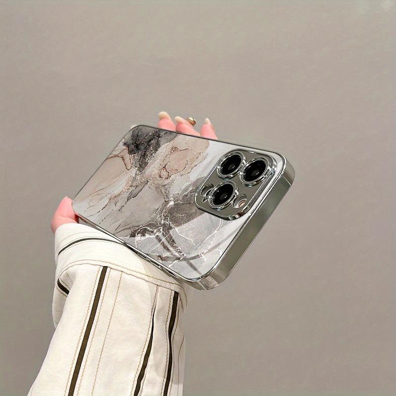 Чехол для телефона Samsung Galaxy S25 S24 S23 Ultra Plus FE, закаленное стекло с рисунком под мрамор, гальванизированный серебристый
