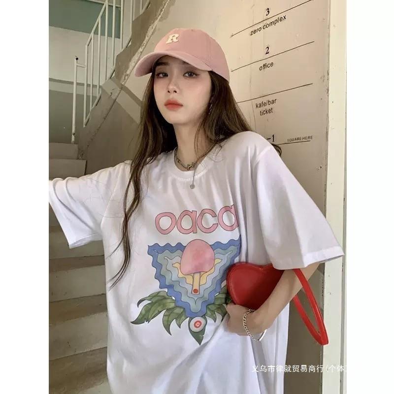 280g Double Yarn Cotton T-Shirt Couples Casablanca Castle Print Short Sleeve Round Neck Loose Fit