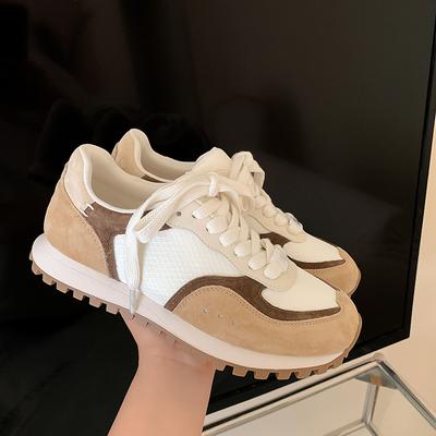 Женские кожаные модные кроссовки с сетчатыми вставками, дышащие, спортивные и для отдыха, на платформе, на шнуровке, белые кроссовки Forrest Gump для женщин