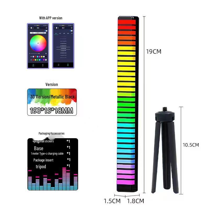 3D RGB Sound-Activated Rhythm Light: Double-Sided, Bluetooth-Controlled Strip for Desktop, Car, or Room Atmosphere.