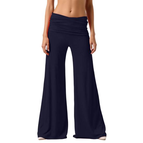 Йога-брюки Плиссированная текстура Эластичные Высокая талия Широкие штанины Повседневные брюки Однотонные Свободный крой Длинные брюки Универсальная одежда для дома