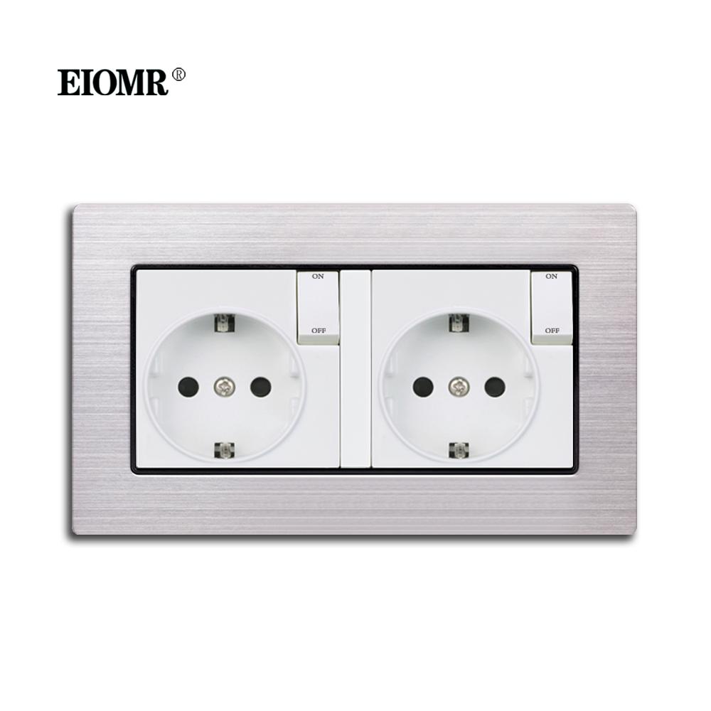 EIOMR Электрические розетки стандарта ЕС Простой стиль Панель из ПК Двойная удлинительная розетка с кнопкой-переключателем Розетка для стены ЕС Россия Испания