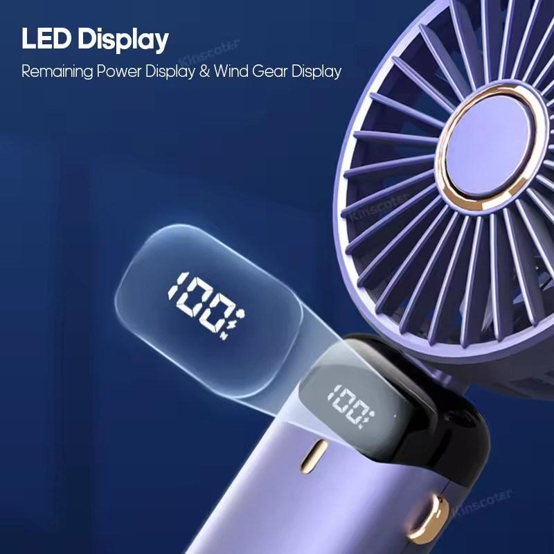 Портативный USB-вентилятор Складные портативные подвесные вентиляторы для шеи 5-скоростной USB-перезаряжаемый вентилятор с подставкой для телефона и экраном дисплея
