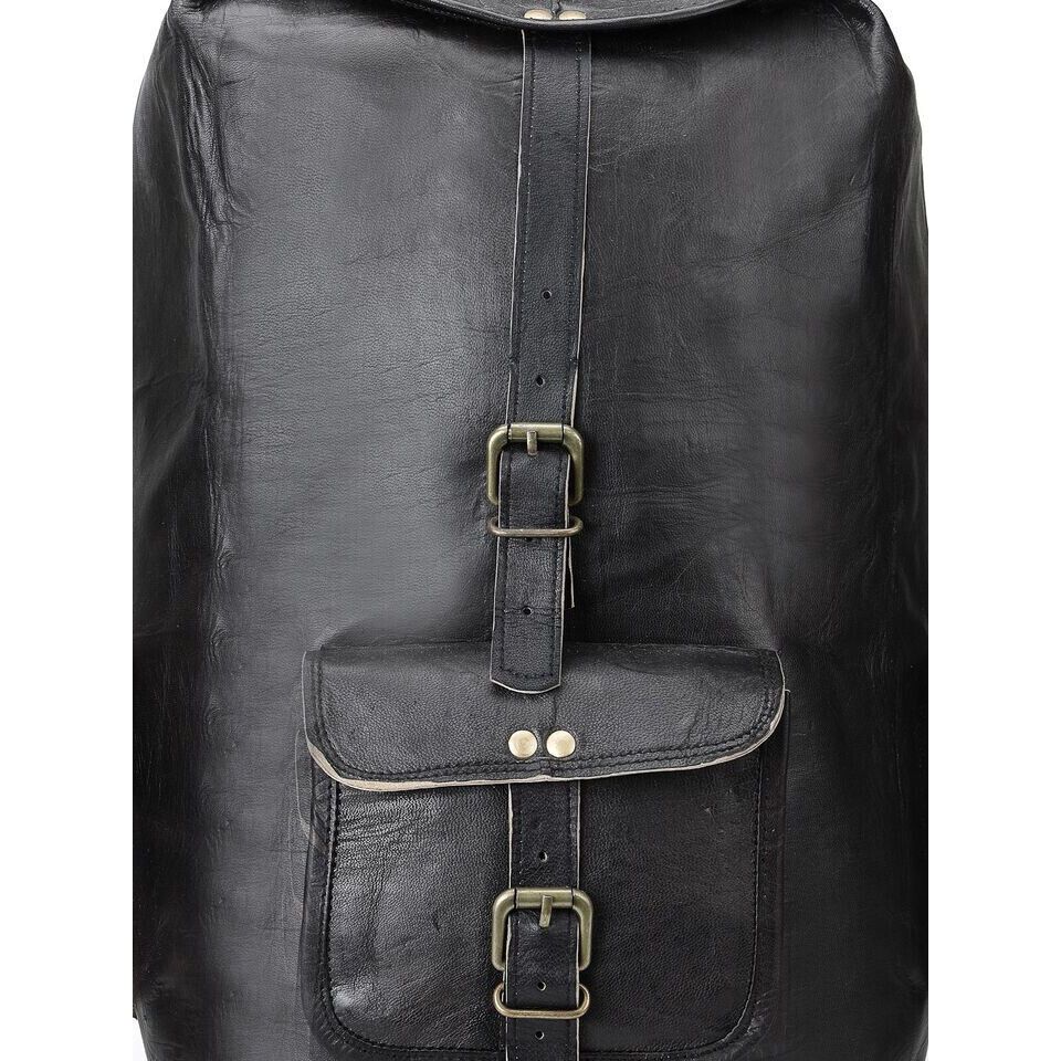 Большой мужской винтажный рюкзак из натуральной черной кожи 18 дюймов, дорожная спортивная сумка