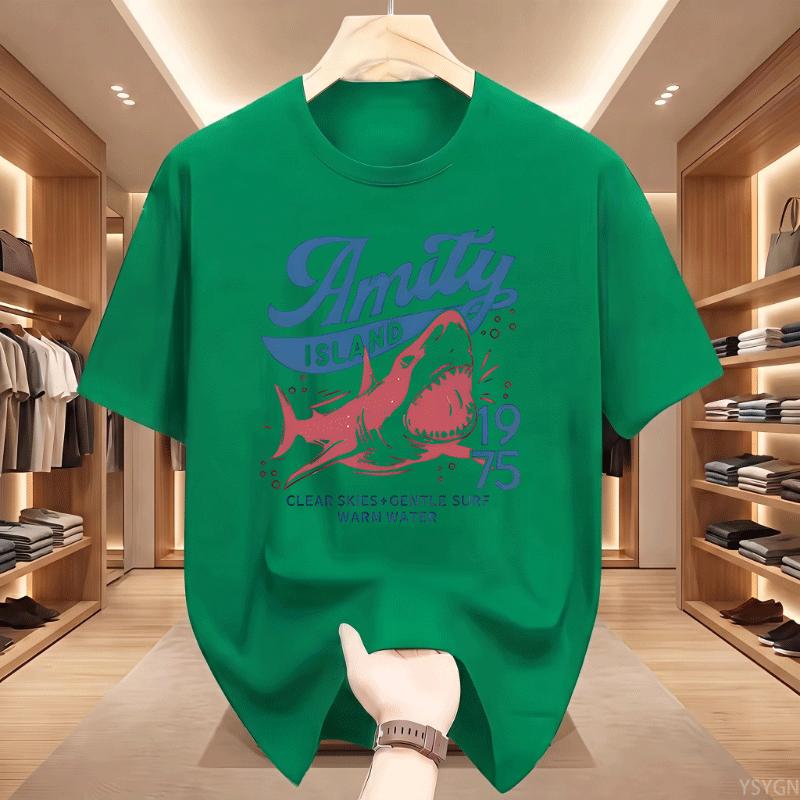 Unisex S Short Sleeve T Shirt Amity Island 1975 Shark Vintage Movie Graphic Print Crew Neck Tee Summer Casual Tops Male Soft Shirt