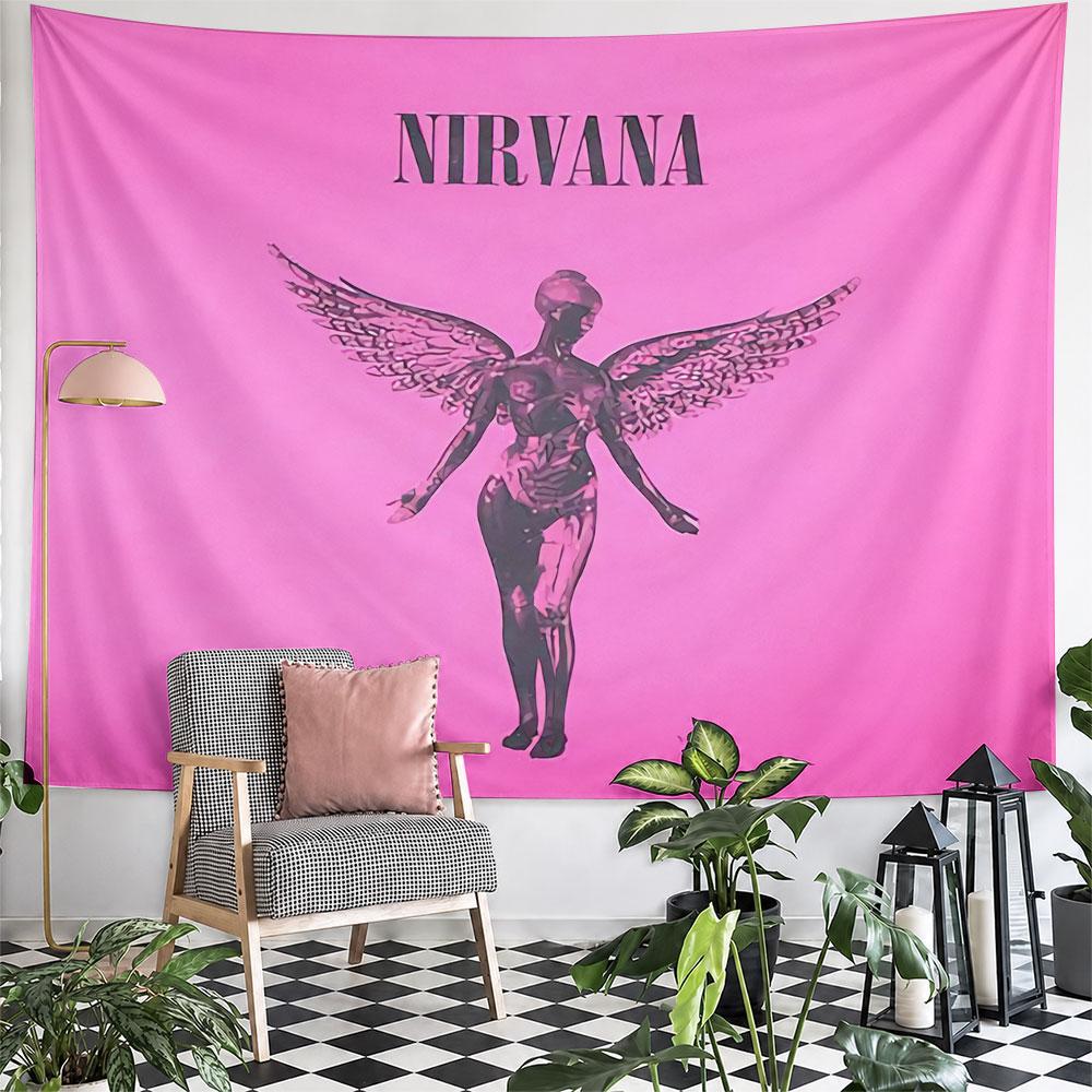 Nirvana Angel Wings Tapestry Wall Hanging Retro Grunge Decor for Bedroom Living Room Dorm Room Fan Gift