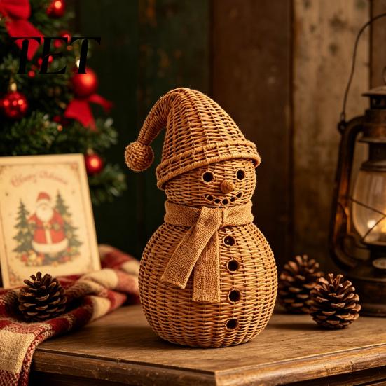 Christmas Party Table Centerpieces Snowman Ornament for Tabletop Decor, Retro Resin Figurine Vintage Style Decor with Knitted Texture Winter Fireplace