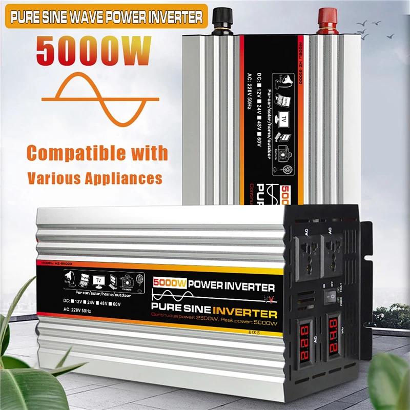 3000W/4000W/5000W Car Inverters Pure Sine Wave Solar Power Converter Home DC 12 To AC 220V Voltage Transformer Adapter