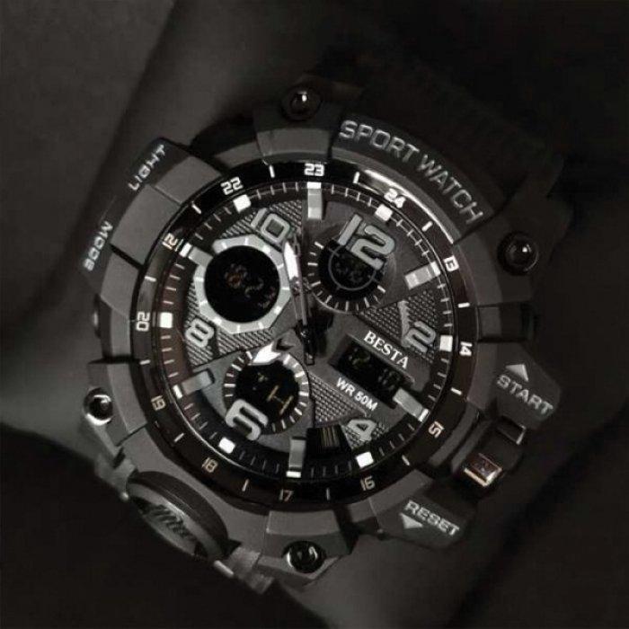 Мужские спортивные тактические часы Besta Power Black с секундомером и будильником