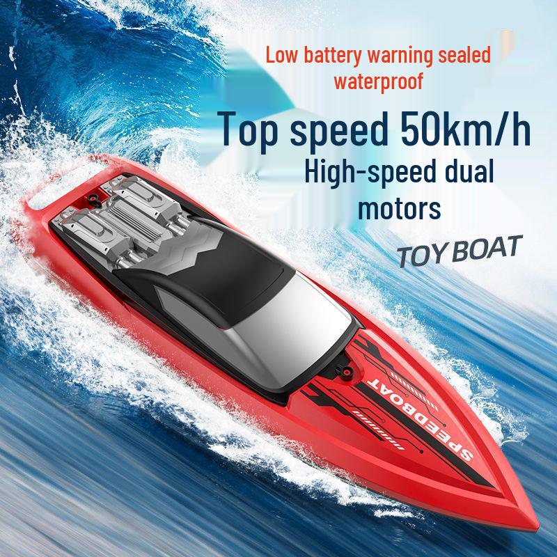 High-Speed Dual-Motor RC Boat - Waterproof Twin-Propeller Speedboat Toy for Kids