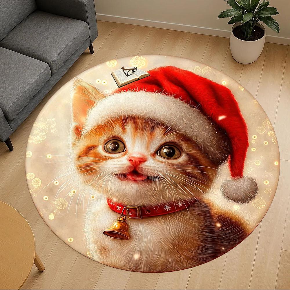 1PC cat Christmas Office Round Area Rug, Under Office Chairs Bedroom Living Room Home Decor,Carpet for Office, -1110190