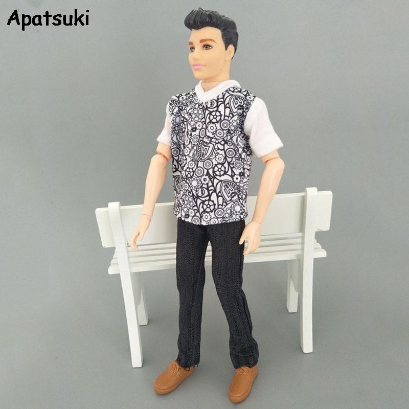 1 комплект 1/6 одежда для куклы-мальчика Кена, рубашка с рисунком в виде цветка и черные брюки, брюки для бойфренда Барби, куклы Кена Принца, детские игрушки
