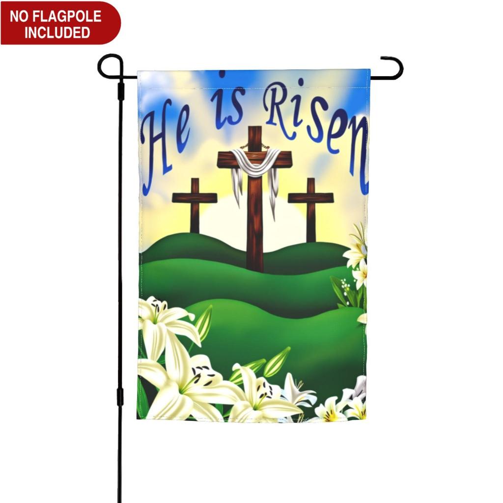 He Is Risen Garden Flag Easter Jesus Cross Religious Lilies Garden Flags, Yard Christian Banners for Outside Spring Decoration, Spring Outdoor Home De