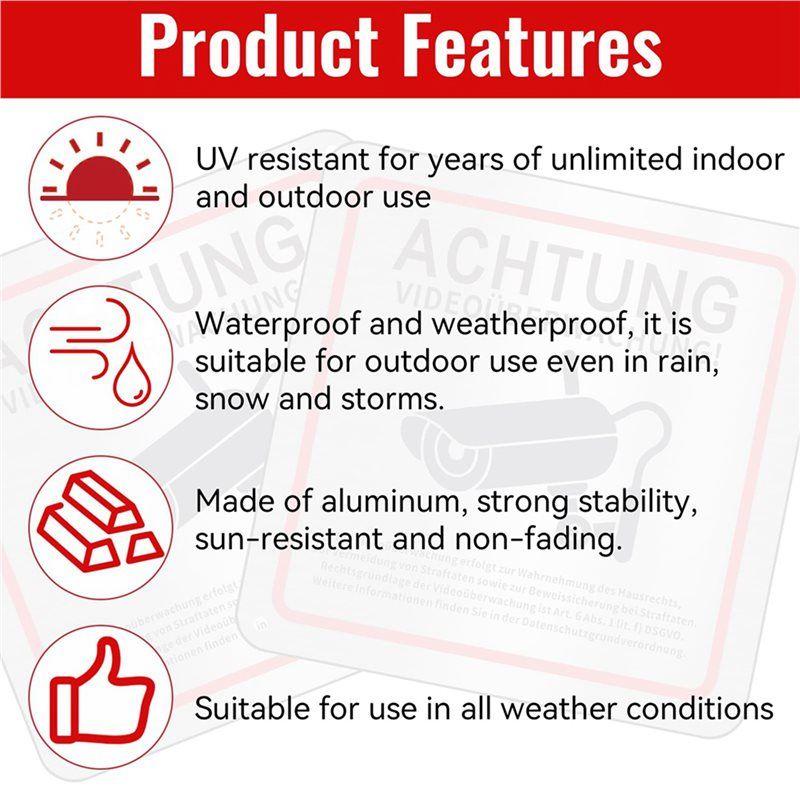Знак видеонаблюдения, Видеонаблюдение Частная собственность, 15 x 15 см Металлический предупреждающий знак видеонаблюдения 12 шт.