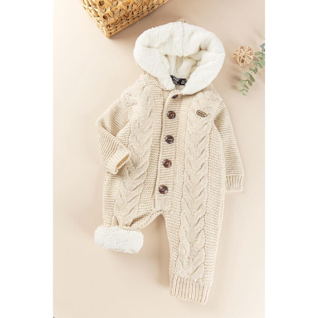 Knitwear Knitted Welsoft Lined Hooded Winter Baby Jumpsuit