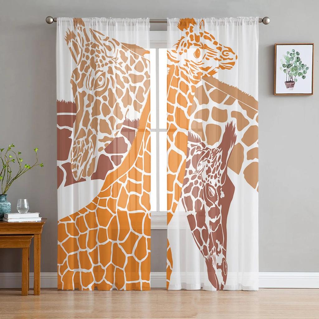 Animal Giraffe Probe Window Treatment Tulle Modern Sheer Curtains for Kitchen Living Room the Bedroom Curtains Decoration