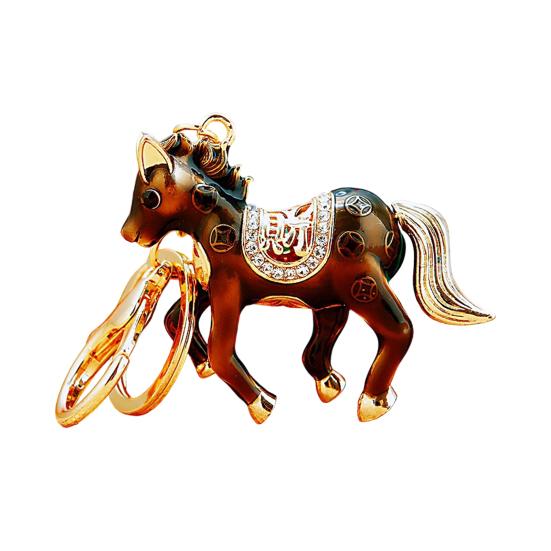 Брелок-подвеска двусторонний со стразами, китайский зодиак, привлекающая удачу лошадь, металлический шарм для сумки