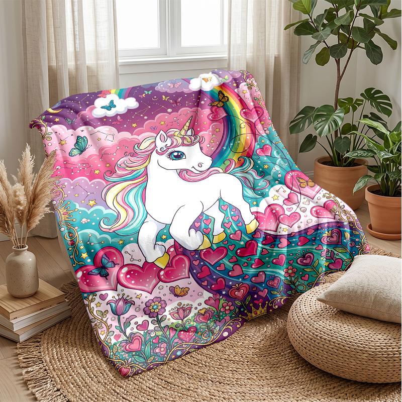 Rainbow Unicorn Fantasy Theme blanket Lightweight Warm Flannel Blanket Decorative Throw Blanket for Home Decoration