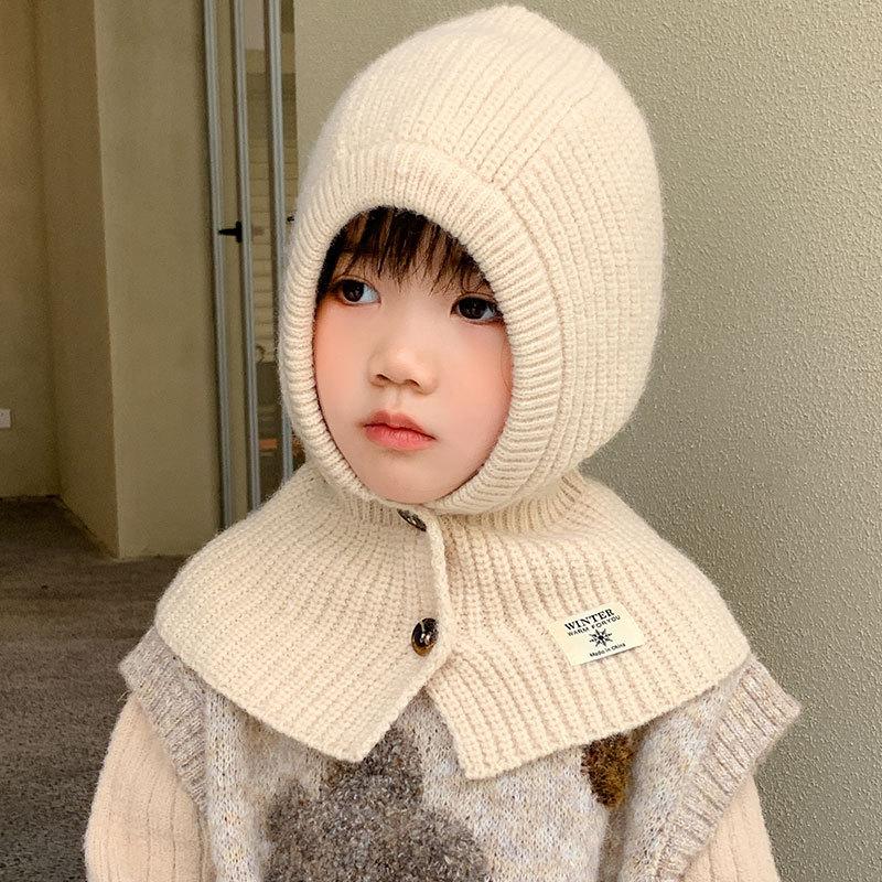 Women's Scarf Integrated Knitted Warm Hat Autumn and Winter Cold Gloves Outdoor One-piece Children's Wool Cape Hat