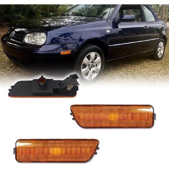 GTINTHEBOX Amber Lens Front Bumper Side Marker Light Housing Assembly Compatible with 1999-2005 Volkswagen MK4 Golf GTI R32 Rabbit Jetta