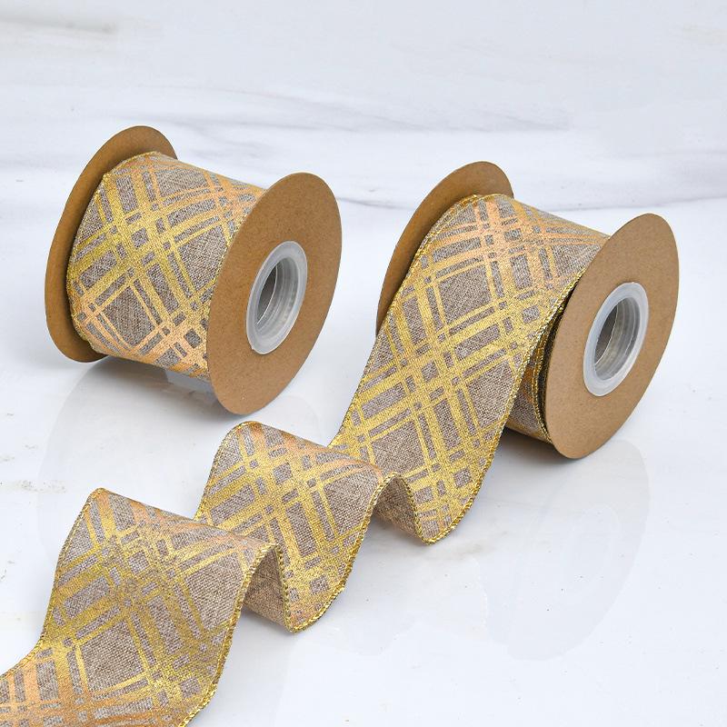 Декоративная романтическая и уютная лента ручной работы с имитацией льна, широкая лента с копировальным краем, рождественская декоративная лента с имитацией льна, джутовая лента с золотым плетением и проволочной кромкой