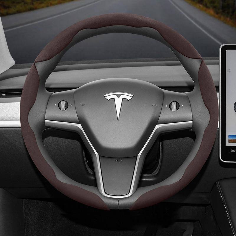 Подходит для Tesla Нескользящая Пряжка Сегментированная Замшевая Накладка на Руль Подходит для Модели 3 Highland 2024 Y X S Juniper Cybertruck Аксессуары