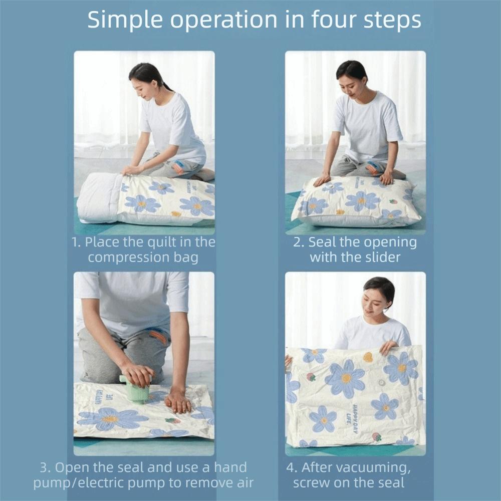 4PCS Blue Floral Pattern Vacuum Compression Bag Space Saving Quilt Organizer Vacuum Bags Clothes
