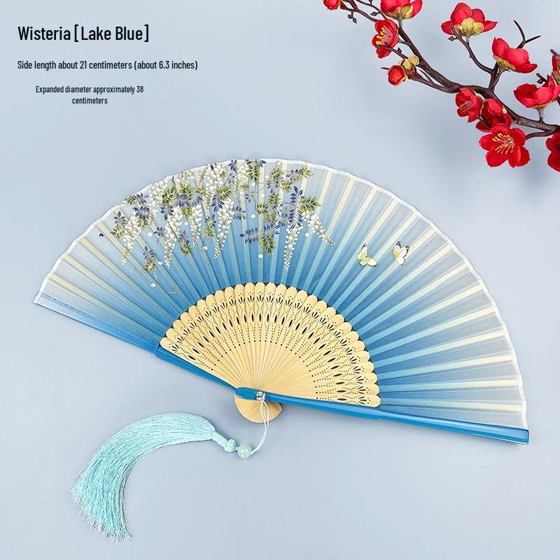 Портативный складной веер из древнего китайского бамбука для Ханьфу и Ципао - Дизайн с гарденией