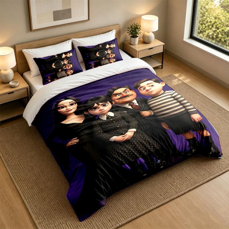 3Pcs Bedding SetThe Addams Family Soft Bed Sheet and Two Pillowcases Home Bedroom Decor