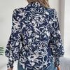 Women Shirt Lapel Lantern Long Sleeve Elastic Cuffs Casual Tops Single Breasted Flower